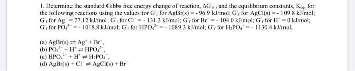 Solved 1. Determine the standard Gibbs free energy change of | Chegg.com