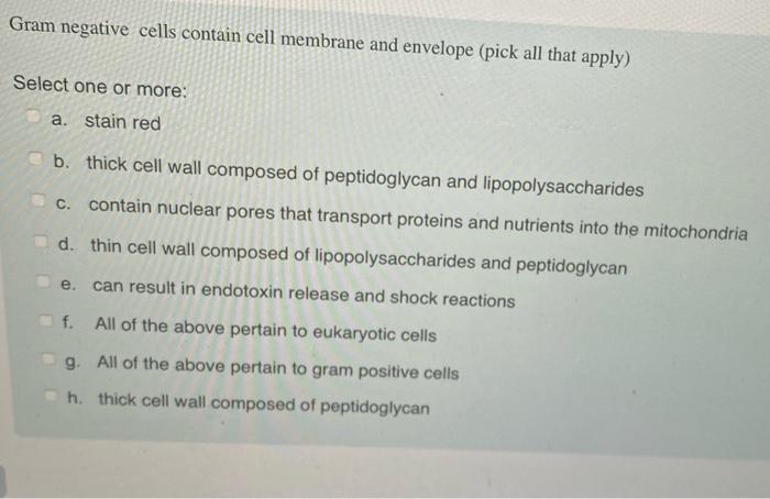Solved Gram negative cells contain cell membrane and | Chegg.com