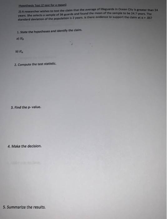 Solved Hypothesis Test Z Test For Mean 2 A Researcher Chegg