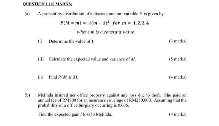 Solved (a) QUESTION 1 (16 MARKS) A probability distribution | Chegg.com