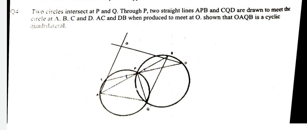 Solved Two circles intersect at P and Q. Through P, two | Chegg.com