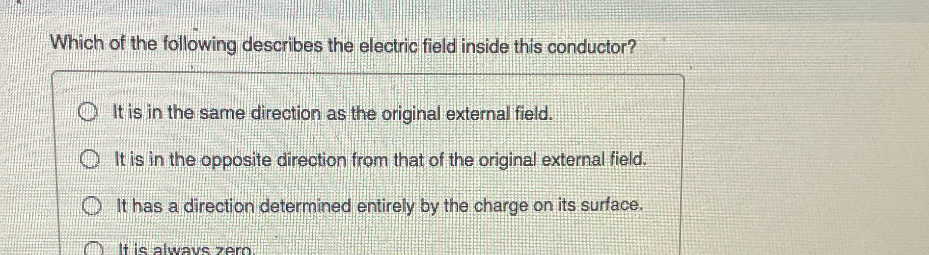 Solved Which of the following describes the electric field | Chegg.com