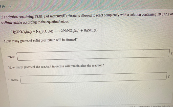 F10 If A Solution Containing 38 81 G Of Mercury Ii Chegg 