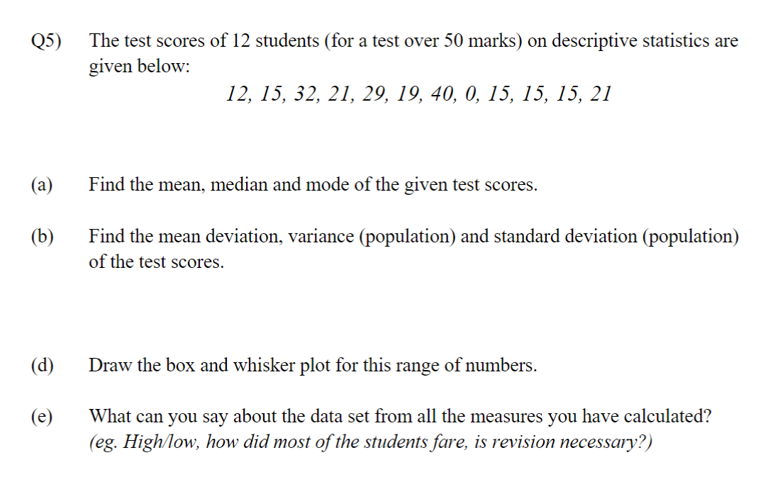 Q5) ﻿The test scores of 12 ﻿students (for a test over | Chegg.com