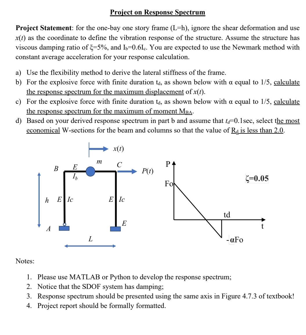 Solved Project on Response SpectrumProject Statement: for | Chegg.com