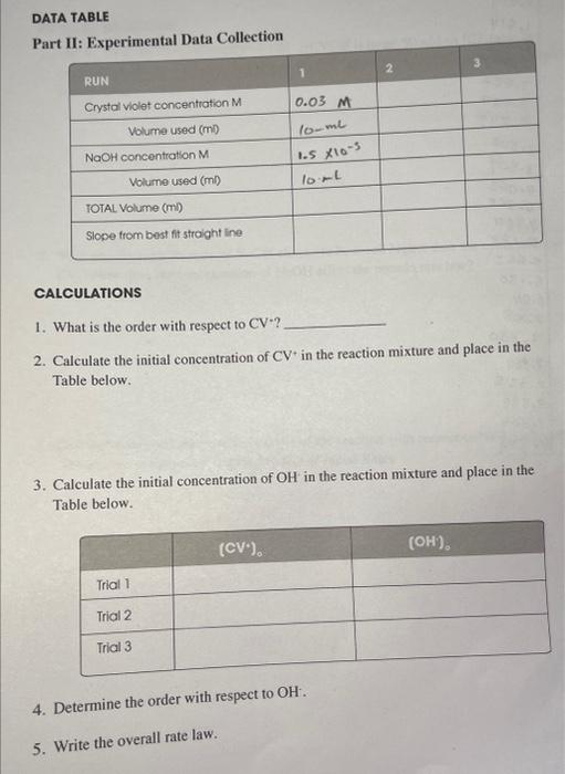 Solved DATA TABLE Part II: Experimental Data Collection | Chegg.com