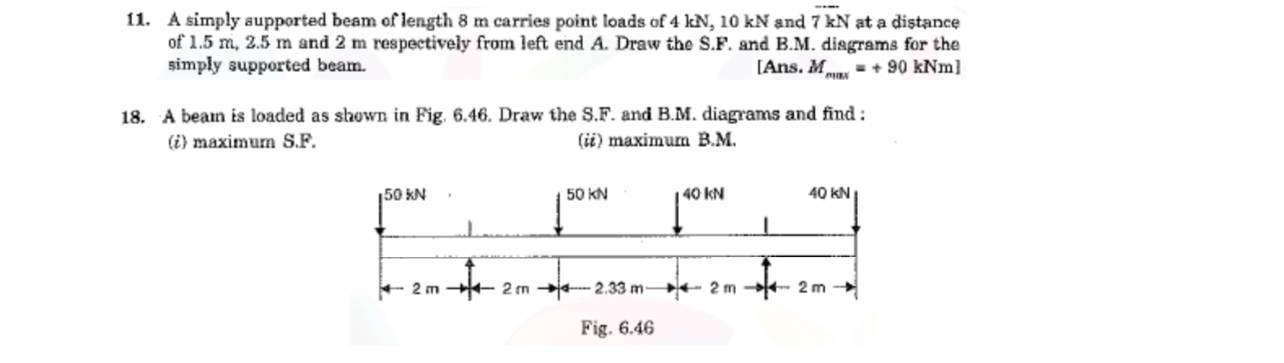 Solved A simply aupported beam of length 8 ﻿m carries point | Chegg.com