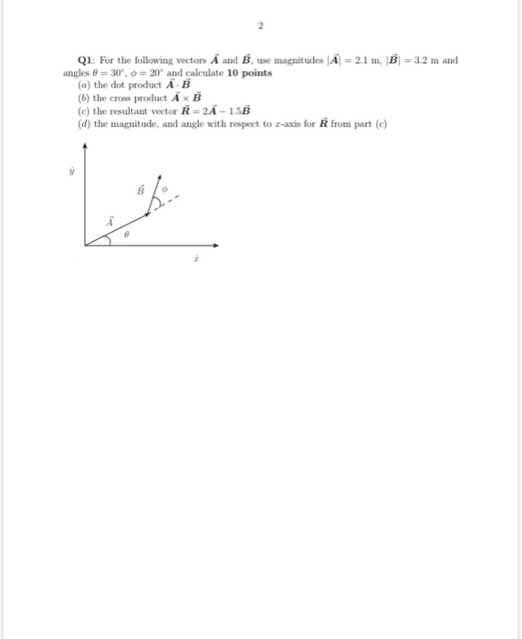 Solved Q1: For The Following Vectors A And B Use Magnitudes | Chegg.com