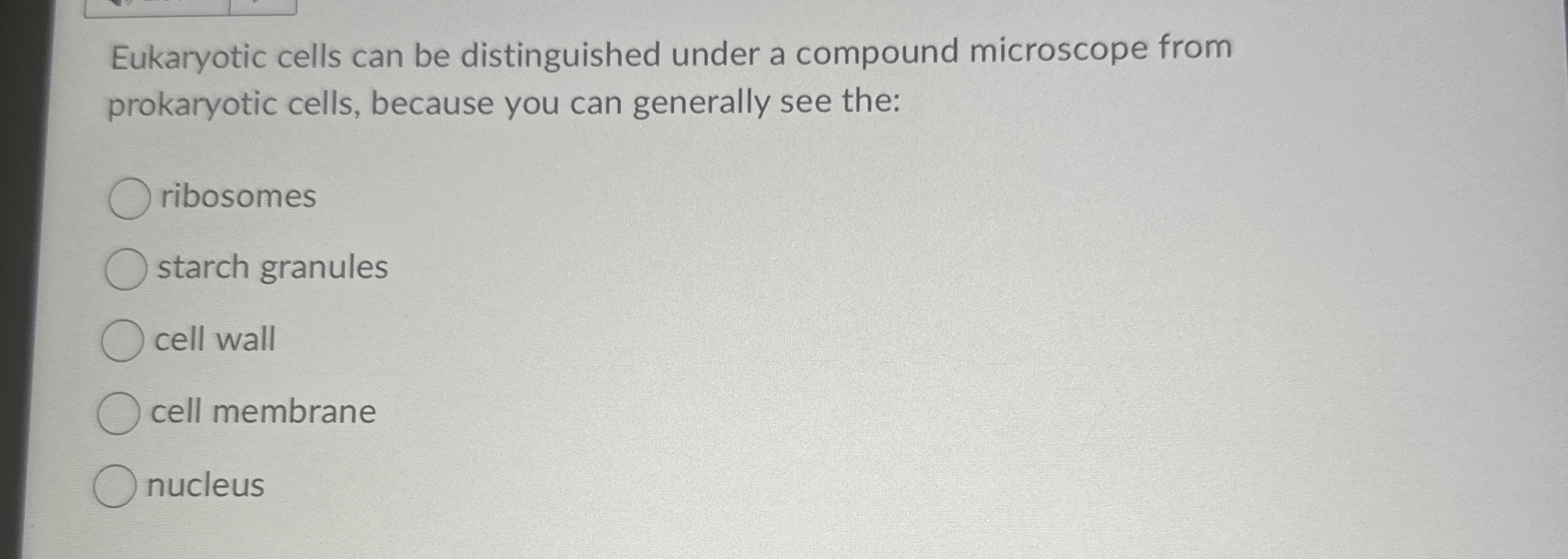 Solved Eukaryotic cells can be distinguished under a | Chegg.com