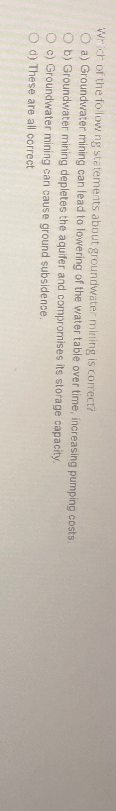 Solved Which of the following statements about groundwater | Chegg.com