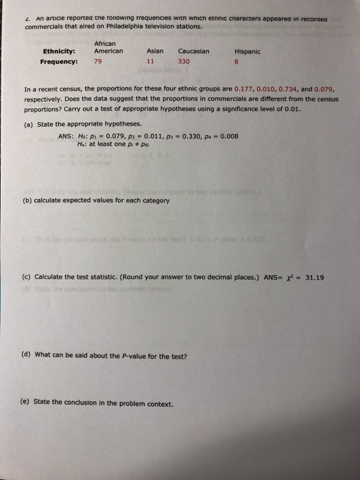 Solved 2. An article reported the following frequencies with | Chegg.com