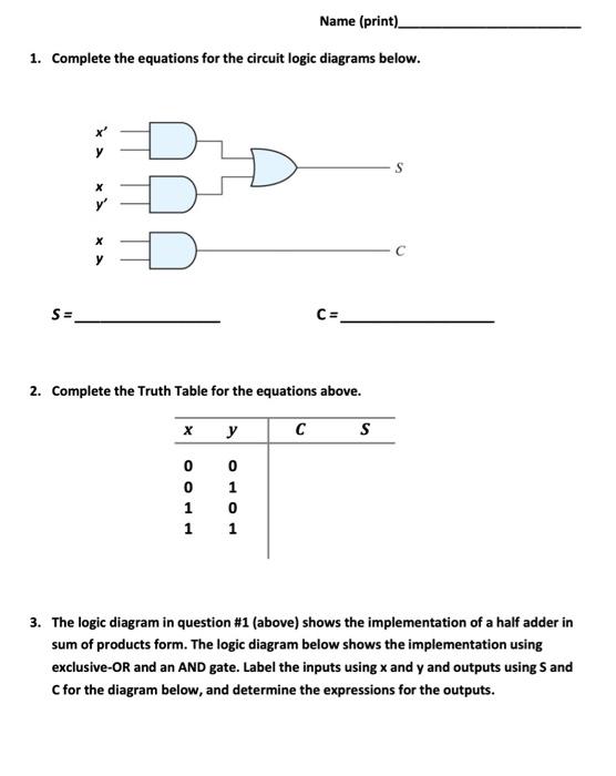 Solved Name (print) 1. Complete the equations for the | Chegg.com