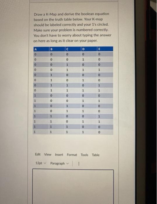 Solved Draw a K-Map and derive the boolean equation based on | Chegg.com