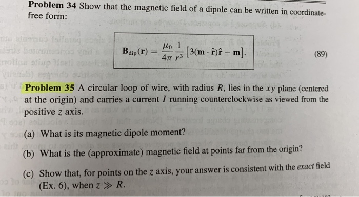 Solved Problem 34 Show That The Magnetic Field Of A Dipol Chegg Com