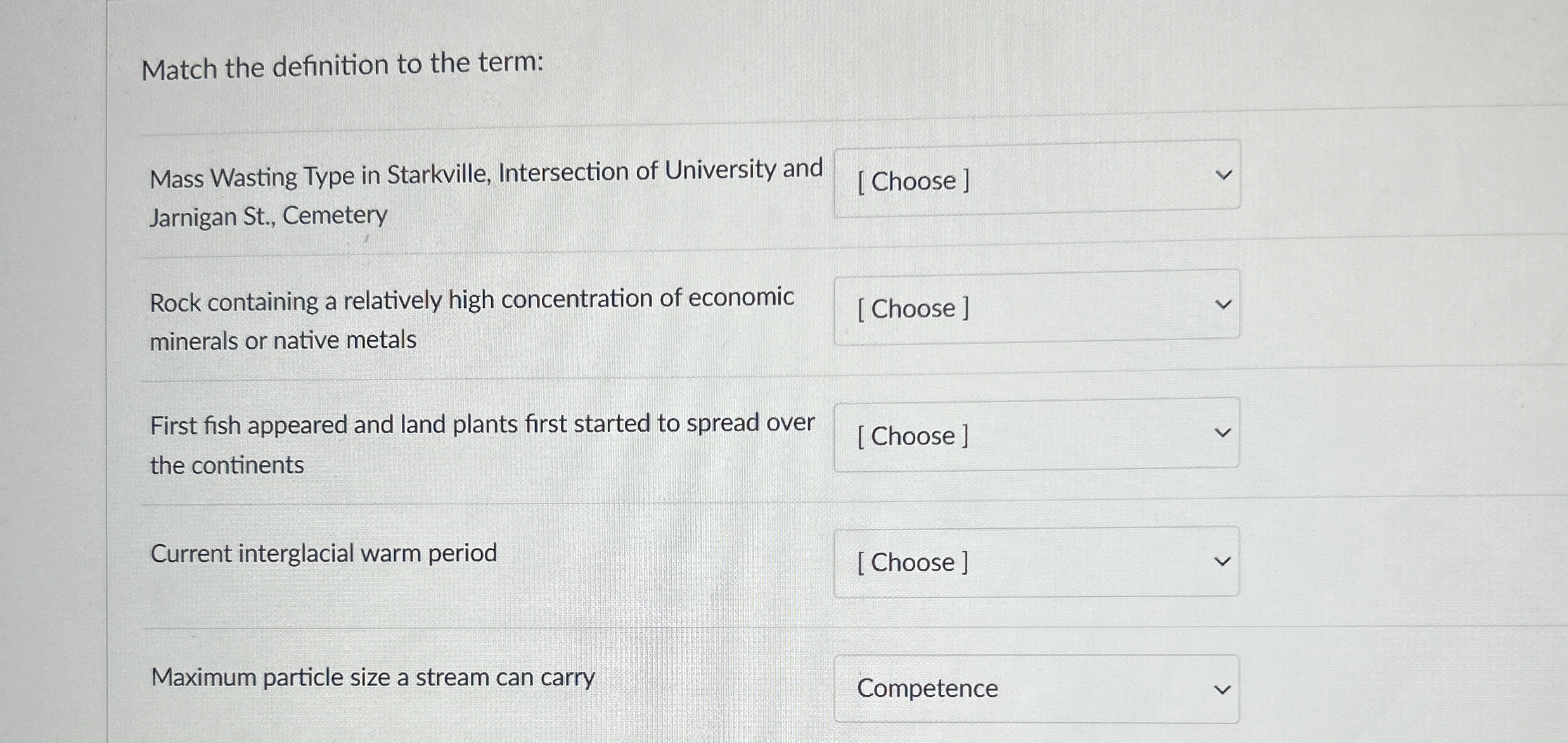 Solved Match the definition to the termMass Wasting Type in