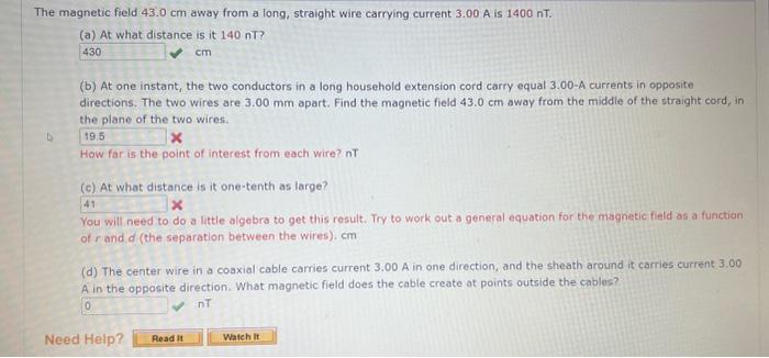 Solved The magnetic field 43.0 cm away from a long, straight | Chegg.com