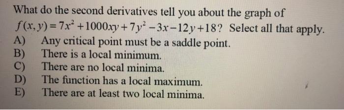 Solved What Do The Second Derivatives Tell You About The 9360