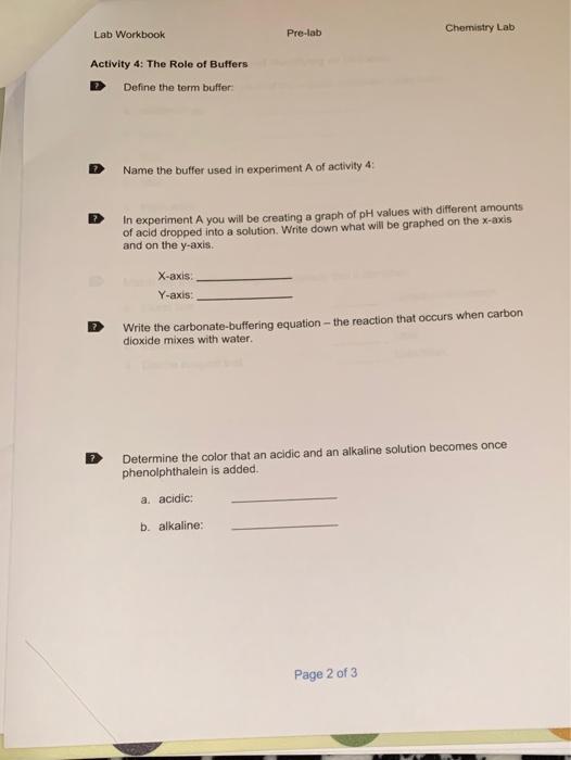 Solved Lab Workbook Pre-lab Chemistry Lab Name Pre-Lab | Chegg.com