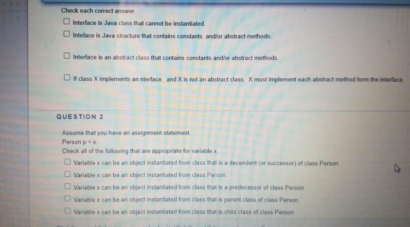 Solved Check each correct answer Interface is Java class | Chegg.com