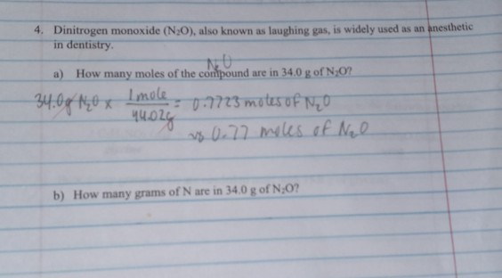 Solved 4. Dinitrogen monoxide (N2O), also known as laughing | Chegg.com
