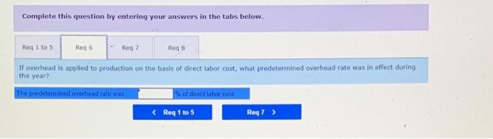 Complete this question by entering your answers in the tabs below.
If overthead is applied to production on the basis of dire