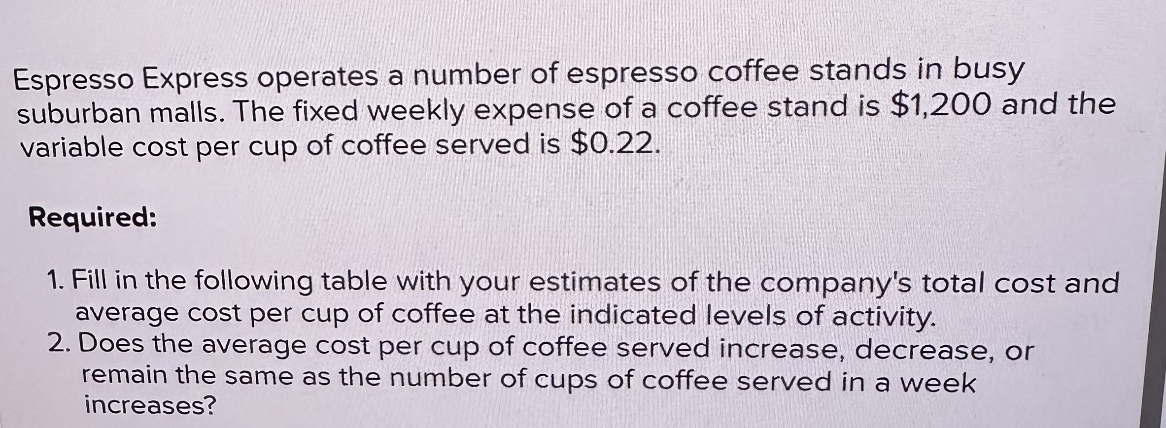 Espresso Express operates a number of espresso coffee | Chegg.com