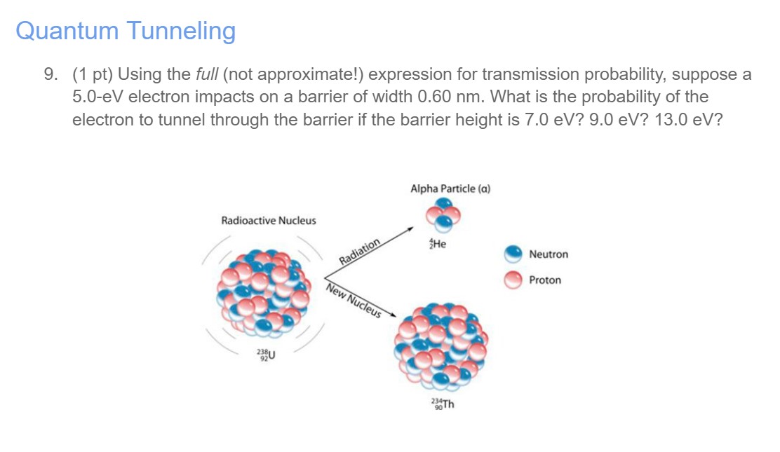 Solved Quantum Tunneling(1 ﻿pt) ﻿Using the full (not | Chegg.com