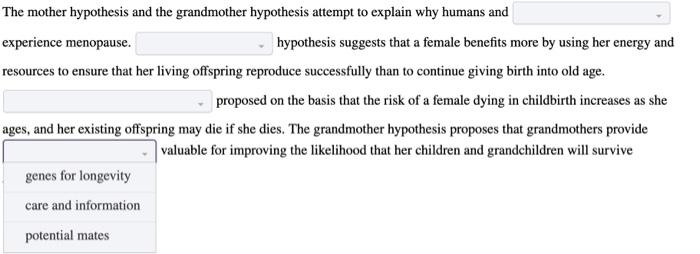 Solved The mother hypothesis and the grandmother hypothesis | Chegg.com