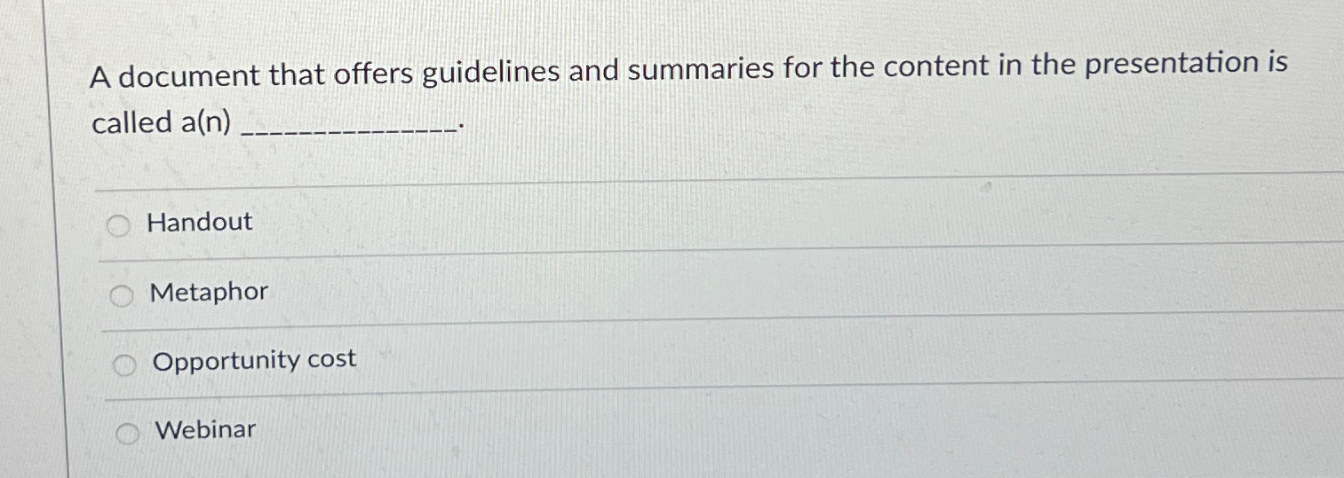 Solved A document that offers guidelines and summaries for | Chegg.com