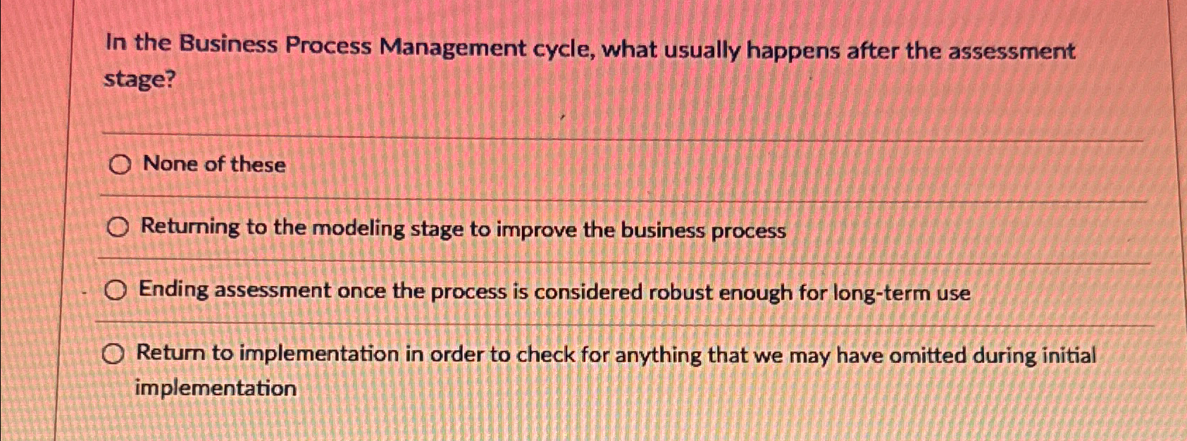 Solved In the Business Process Management cycle, what | Chegg.com