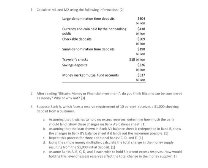 Solved 1. Calculate M1 and M2 using the following