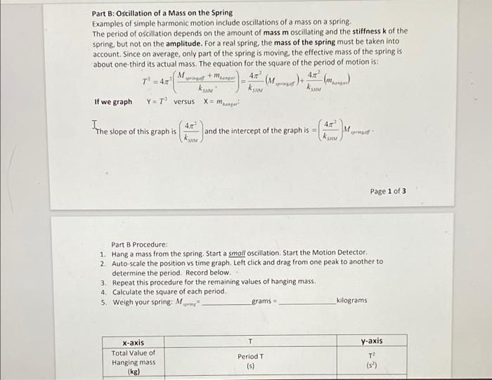 Solved PHYS 1401 SIMPLE HARMONIC MOTION 20-4 Materials: | Chegg.com