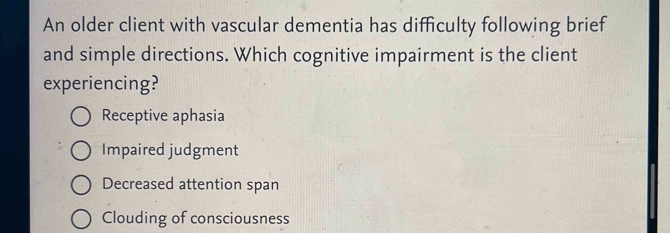 Solved An older client with vascular dementia has difficulty | Chegg.com