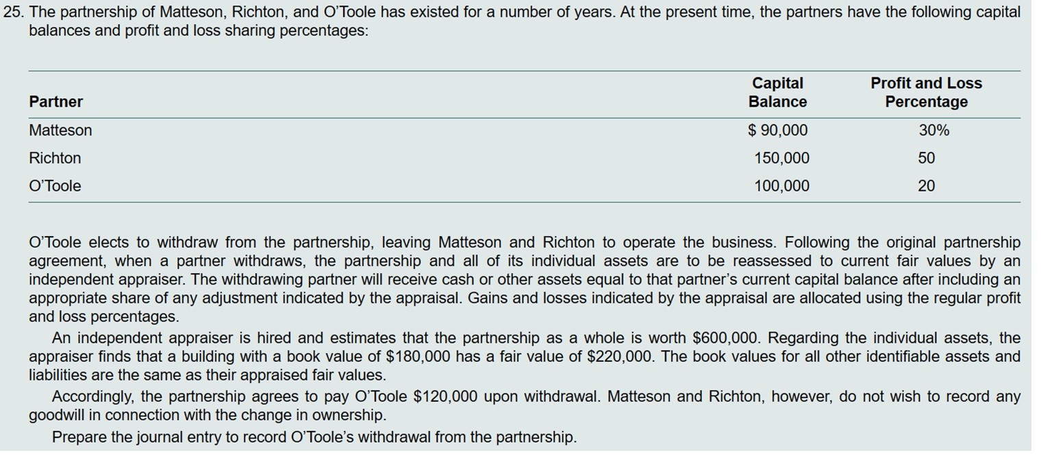 Solved The Partnership Of Matteson, Richton, And O'toole Has 