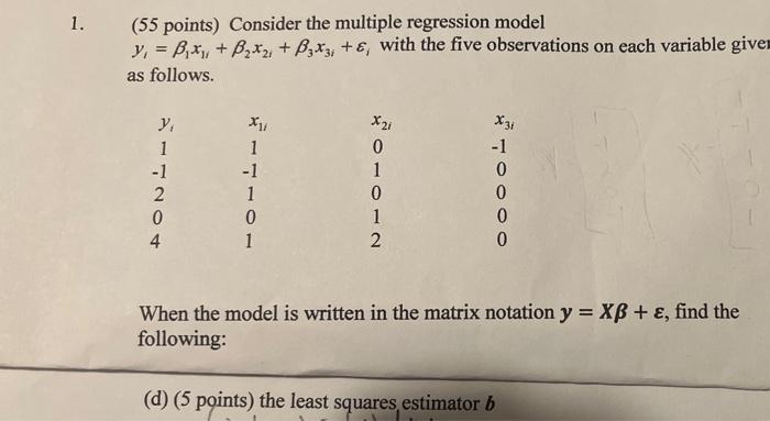 1. (55 Points) Consider The Multiple Regression Model | Chegg.com