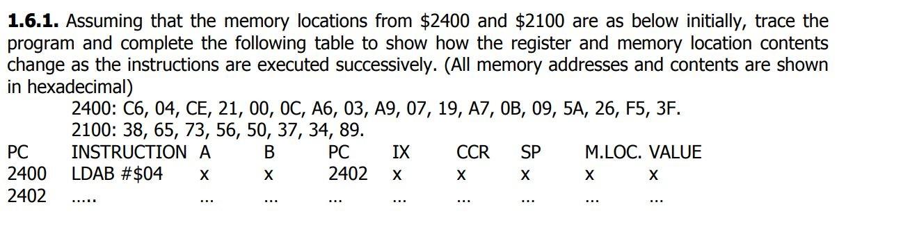 Solved 1 6 1 Assuming That The Memory Locations From 2400 Chegg Solved 1 6 1 Assuming That The Memory Locations From 2400 Chegg
