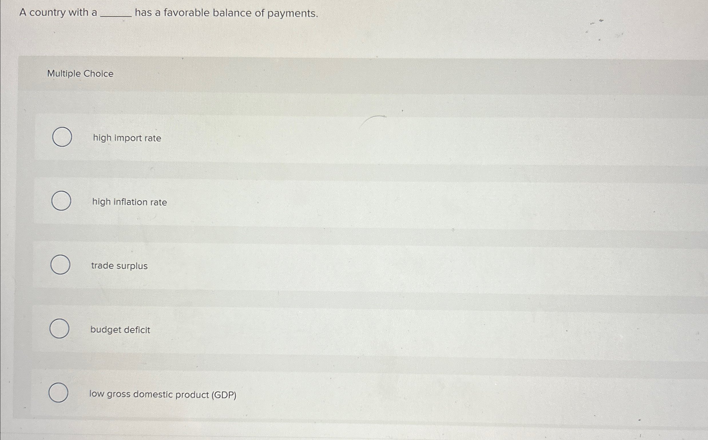 Solved A country with a q, ﻿has a favorable balance of | Chegg.com