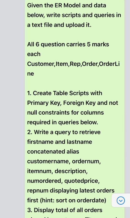 Given the ER Model and data below, write scripts and | Chegg.com
