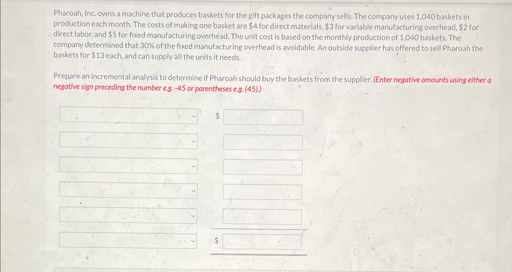 Solved Pharoah, Inc. owns a machine that produces baskets