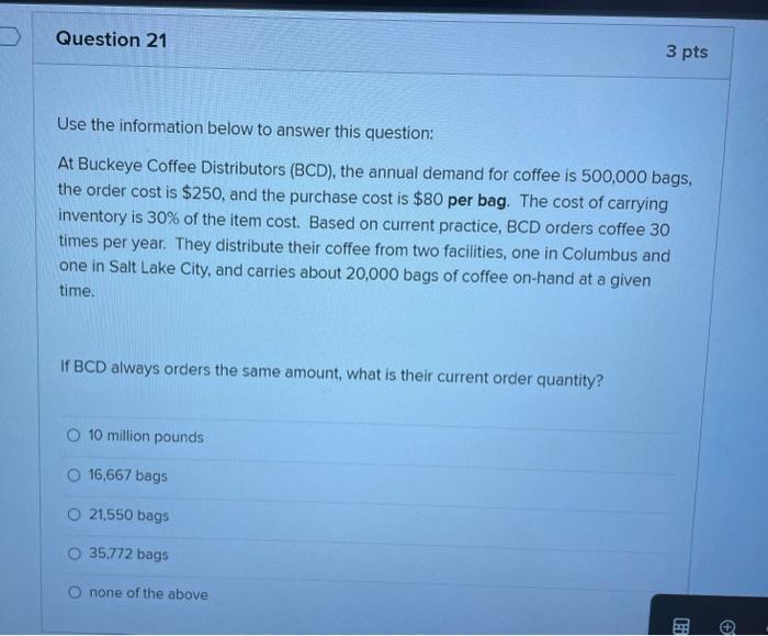 Solved Use the information below to answer this question: At | Chegg.com