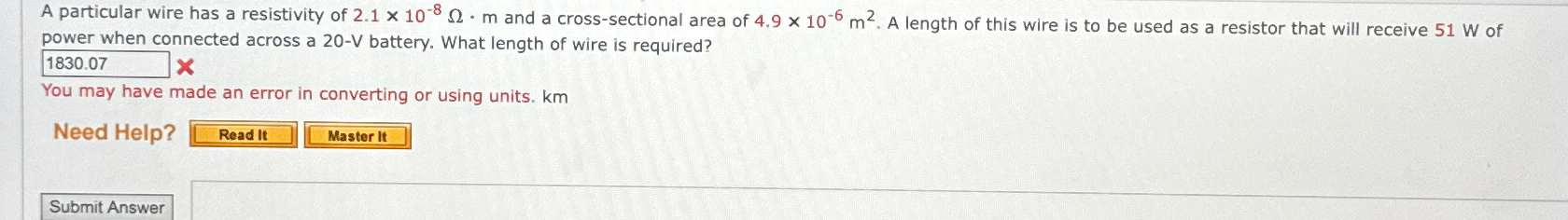 Solved A particular wire has a resistivity of 2.1×10-8Ω*m | Chegg.com