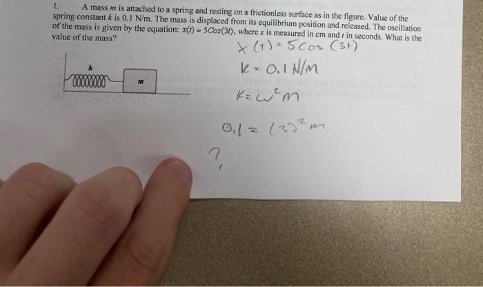 Solved 1. A mass m is attached to a spring and resting on a | Chegg.com