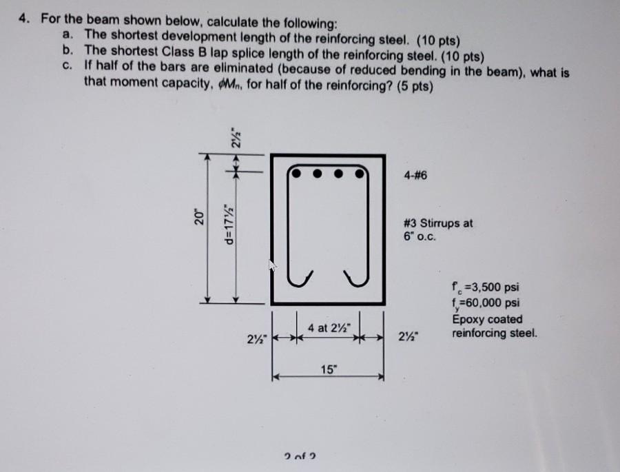 Solved 4. For the beam shown below, calculate the following: | Chegg.com