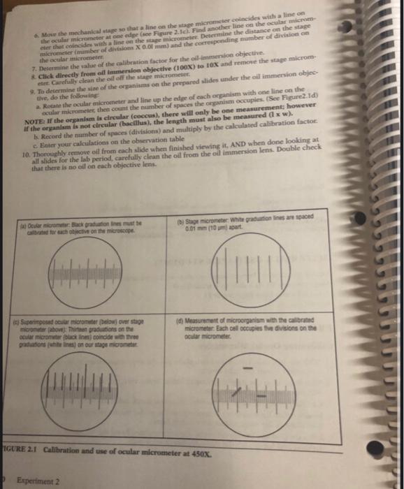 EXPERIMENT 2 Calibrating an Ocular Micrometer No