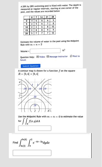Solved A 2oft by 28ft swimming pool is filled with water. | Chegg.com
