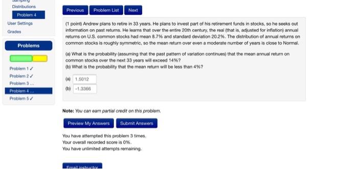 Solved Distributions Problem 4 User Settings Grades Problems | Chegg.com