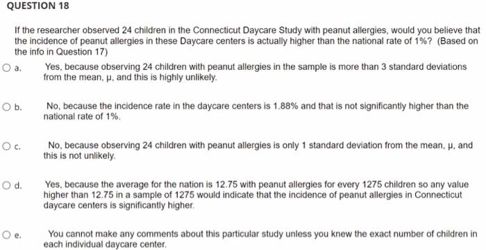 Solved Information For Questions 17 And 18: Peanut Allergies | Chegg.com