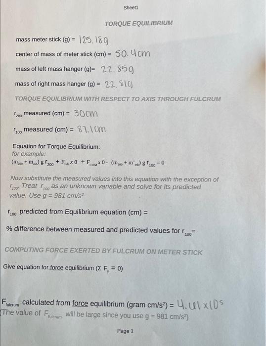 TORQUE EQUILIBRIUM mass meter stick (g)=125,180