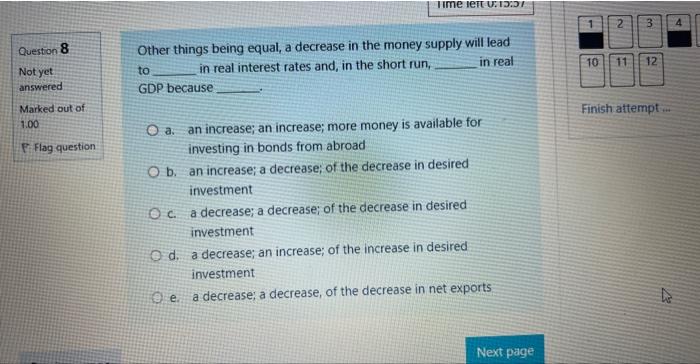 Solved Other things being equal, a decrease in the money | Chegg.com