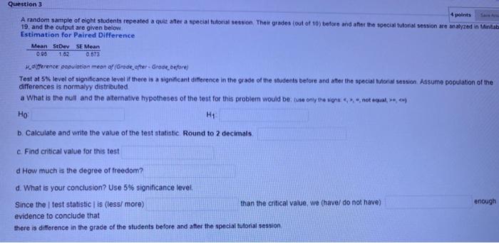 Solved Question 3 4 points A random sample of eight students | Chegg.com